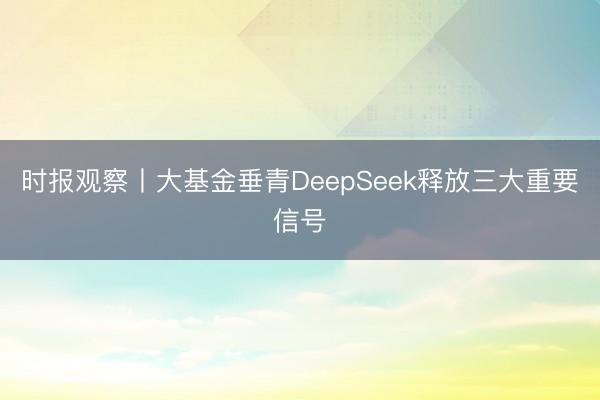 时报观察丨大基金垂青DeepSeek释放三大重要信号