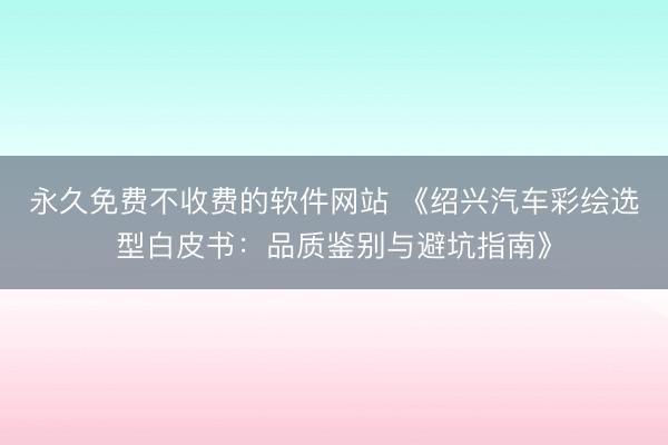 永久免费不收费的软件网站 《绍兴汽车彩绘选型白皮书：品质鉴别与避坑指南》