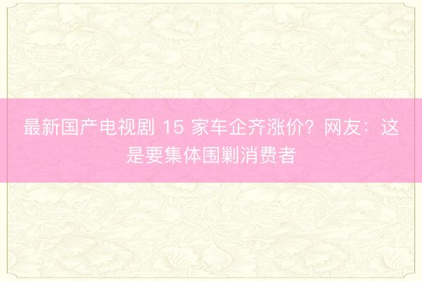 最新国产电视剧 15 家车企齐涨价？网友：这是要集体围剿消费者