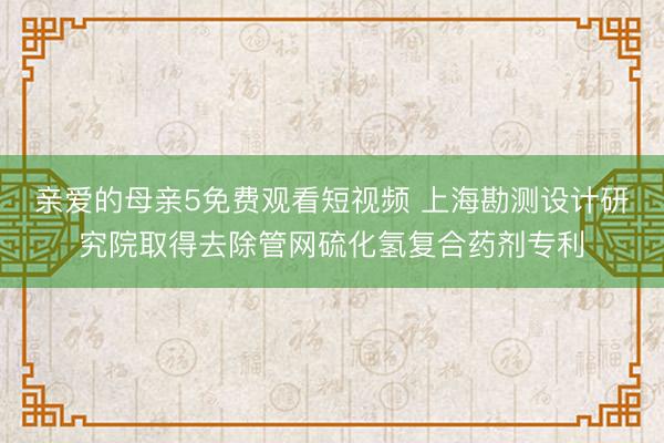 亲爱的母亲5免费观看短视频 上海勘测设计研究院取得去除管网硫化氢复合药剂专利