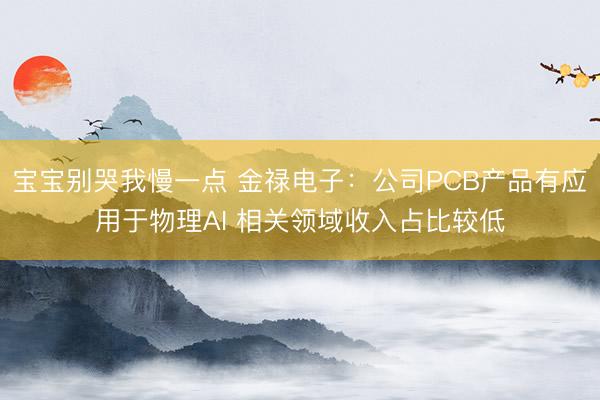 宝宝别哭我慢一点 金禄电子：公司PCB产品有应用于物理AI 相关领域收入占比较低