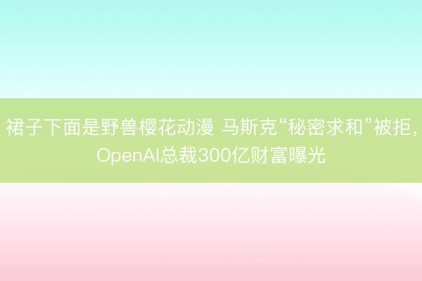 裙子下面是野兽樱花动漫 马斯克“秘密求和”被拒，OpenAI总裁300亿财富曝光