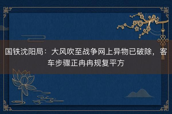 国铁沈阳局：大风吹至战争网上异物已破除，客车步骤正冉冉规复平方