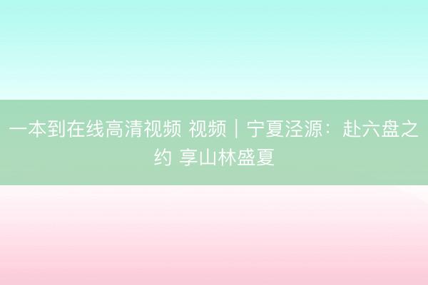 一本到在线高清视频 视频｜宁夏泾源：赴六盘之约 享山林盛夏