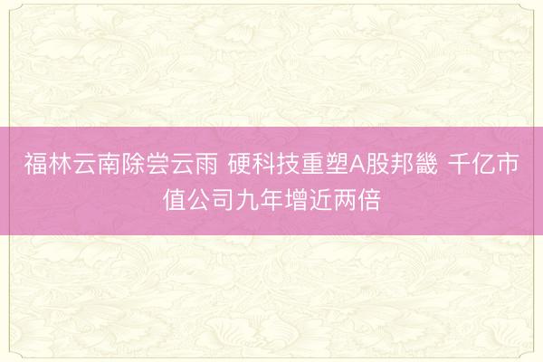 福林云南除尝云雨 硬科技重塑A股邦畿 千亿市值公司九年增近两倍