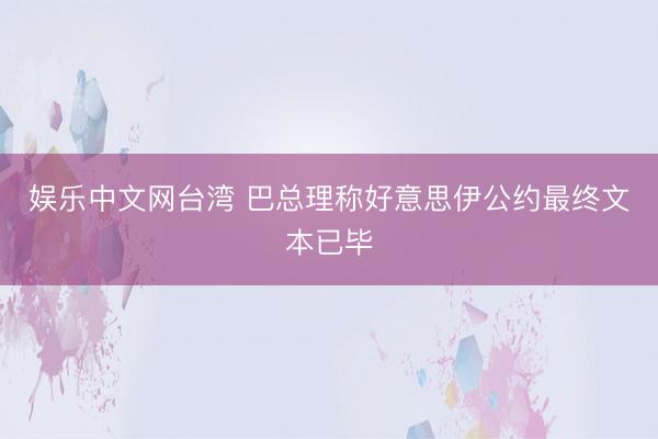 娱乐中文网台湾 巴总理称好意思伊公约最终文本已毕
