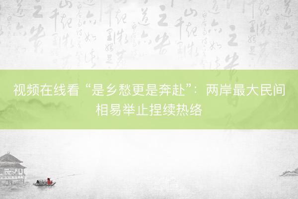 视频在线看 “是乡愁更是奔赴”：两岸最大民间相易举止捏续热络