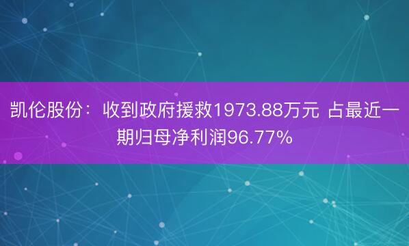 凯伦股份：收到政府援救1973.88万元 占最近一期归母净利润96.77%